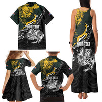 New Zealand and South Africa Rugby Personalised Family Matching Tank Maxi Dress and Hawaiian Shirt Maori Kiwi With Springboks LT15 - Polynesian Pride