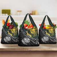 New Zealand and South Africa Rugby Grocery Bag Maori Kiwi With Springboks LT15 3-pack One Size Black - Polynesian Pride