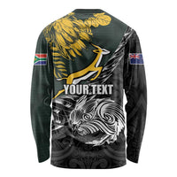 New Zealand and South Africa Rugby Personalised Long Sleeve Shirt Maori Kiwi With Springboks LT15 - Polynesian Pride
