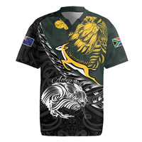 New Zealand and South Africa Rugby Personalised Rugby Jersey Maori Kiwi With Springboks LT15 Black - Polynesian Pride