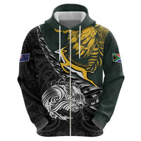 New Zealand and South Africa Rugby Personalised Zip Hoodie Maori Kiwi With Springboks
