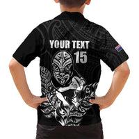 New Zealand Silver Fern Rugby Custom Family Matching Long Sleeve Bodycon Dress and Hawaiian Shirt Maori Tiki Black Version