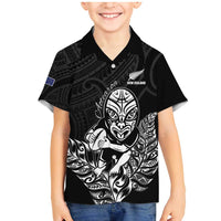 New Zealand Silver Fern Rugby Custom Family Matching Mermaid Dress and Hawaiian Shirt Maori Tiki Black Version