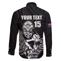 New Zealand Silver Fern Rugby Custom Family Matching Puletasi and Hawaiian Shirt Maori Tiki Black Version