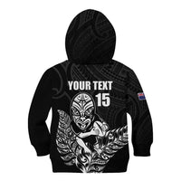 New Zealand Silver Fern Rugby Custom Kid Hoodie Maori Tiki Black Version