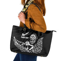 New Zealand Silver Fern Rugby Custom Leather Tote Bag Maori Tiki Black Version LT15 Black - Polynesian Pride