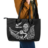 New Zealand Silver Fern Rugby Custom Leather Tote Bag Maori Tiki Black Version LT15 - Polynesian Pride