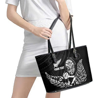 New Zealand Silver Fern Rugby Custom Leather Tote Bag Maori Tiki Black Version LT15 - Polynesian Pride