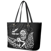 New Zealand Silver Fern Rugby Custom Leather Tote Bag Maori Tiki Black Version LT15 - Polynesian Pride