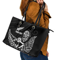 New Zealand Silver Fern Rugby Custom Leather Tote Bag Maori Tiki Black Version LT15 - Polynesian Pride