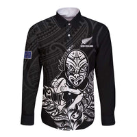 New Zealand Silver Fern Rugby Custom Long Sleeve Button Shirt Maori Tiki Black Version