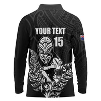 New Zealand Silver Fern Rugby Custom Long Sleeve Polo Shirt Maori Tiki Black Version