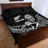 New Zealand Silver Fern Rugby Custom Quilt Bed Set Maori Tiki Black Version