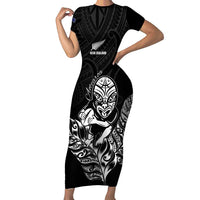 New Zealand Silver Fern Rugby Custom Short Sleeve Bodycon Dress Maori Tiki Black Version