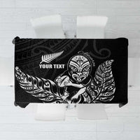 New Zealand Silver Fern Rugby Custom Tablecloth Maori Tiki Black Version