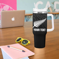 New Zealand Silver Fern Rugby Custom Tumbler With Handle Maori Tiki Black Version LT15 - Polynesian Pride