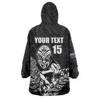 New Zealand Silver Fern Rugby Custom Wearable Blanket Hoodie Maori Tiki Black Version LT15 - Polynesian Pride
