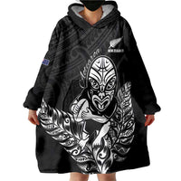 New Zealand Silver Fern Rugby Custom Wearable Blanket Hoodie Maori Tiki Black Version LT15 - Polynesian Pride