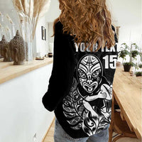 New Zealand Silver Fern Rugby Custom Women Casual Shirt Maori Tiki Black Version