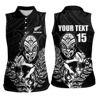New Zealand Silver Fern Rugby Custom Women Sleeveless Polo Shirt Maori Tiki Black Version