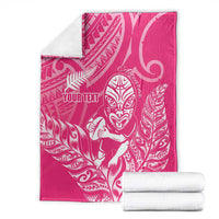 New Zealand Silver Fern Rugby Custom Blanket Maori Tiki Pink Version