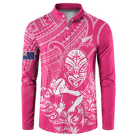 New Zealand Silver Fern Rugby Custom Button Sweatshirt Maori Tiki Pink Version