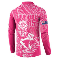 New Zealand Silver Fern Rugby Custom Button Sweatshirt Maori Tiki Pink Version
