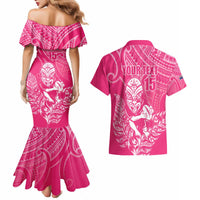 New Zealand Silver Fern Rugby Custom Couples Matching Mermaid Dress and Hawaiian Shirt Maori Tiki Pink Version