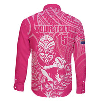 New Zealand Silver Fern Rugby Custom Family Matching Long Sleeve Bodycon Dress and Hawaiian Shirt Maori Tiki Pink Version