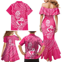 New Zealand Silver Fern Rugby Custom Family Matching Mermaid Dress and Hawaiian Shirt Maori Tiki Pink Version