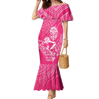 New Zealand Silver Fern Rugby Custom Family Matching Mermaid Dress and Hawaiian Shirt Maori Tiki Pink Version