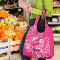New Zealand Silver Fern Rugby Custom Grocery Bag Maori Tiki Pink Version LT15 - Polynesian Pride