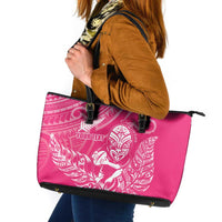New Zealand Silver Fern Rugby Custom Leather Tote Bag Maori Tiki Pink Version