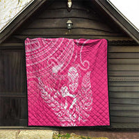 New Zealand Silver Fern Rugby Custom Quilt Maori Tiki Pink Version