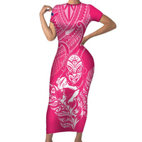 New Zealand Silver Fern Rugby Custom Short Sleeve Bodycon Dress Maori Tiki Pink Version