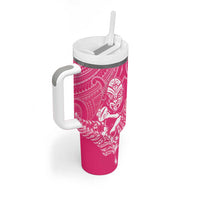 New Zealand Silver Fern Rugby Custom Tumbler With Handle Maori Tiki Pink Version LT15 - Polynesian Pride