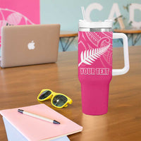 New Zealand Silver Fern Rugby Custom Tumbler With Handle Maori Tiki Pink Version LT15 - Polynesian Pride