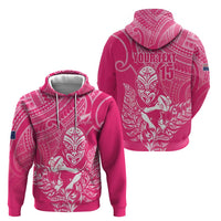 New Zealand Silver Fern Rugby Custom Zip Hoodie Maori Tiki Pink Version
