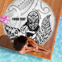New Zealand Silver Fern Rugby Custom Beach Blanket Maori Tiki White Version