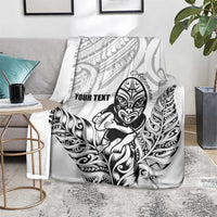 New Zealand Silver Fern Rugby Custom Blanket Maori Tiki White Version