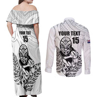 New Zealand Silver Fern Rugby Custom Couples Matching Off Shoulder Maxi Dress and Long Sleeve Button Shirt Maori Tiki White Version LT15 - Polynesian Pride