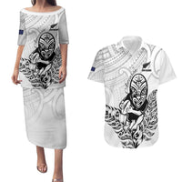 New Zealand Silver Fern Rugby Custom Couples Matching Puletasi and Hawaiian Shirt Maori Tiki White Version