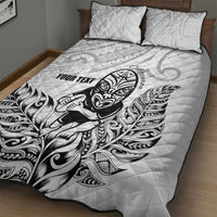 New Zealand Silver Fern Rugby Custom Quilt Bed Set Maori Tiki White Version
