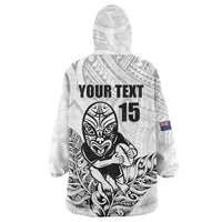 New Zealand Silver Fern Rugby Custom Wearable Blanket Hoodie Maori Tiki White Version