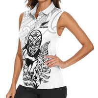 New Zealand Silver Fern Rugby Custom Women Sleeveless Polo Shirt Maori Tiki White Version