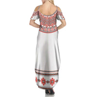 Bulgarian Embroidery Style Seamless Pattern Summer Maxi Dress