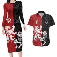 Custom British Lions New Zealand Couples Matching Long Sleeve Bodycon Dress and Hawaiian Shirt Unique Style - Polynesian Pride
