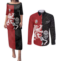 Custom British Lions New Zealand Couples Matching Puletasi and Long Sleeve Button Shirt Unique Style - Polynesian Pride