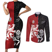 Custom British Lions New Zealand Couples Matching Short Sleeve Bodycon Dress and Long Sleeve Button Shirt Unique Style - Polynesian Pride