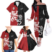 Custom British Lions New Zealand Family Matching Off The Shoulder Long Sleeve Dress and Hawaiian Shirt Unique Style - Polynesian Pride
